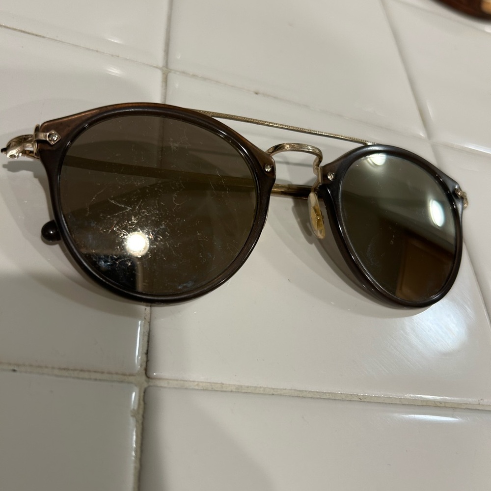 Oliver Peoples Brown and Gold Round Glasses